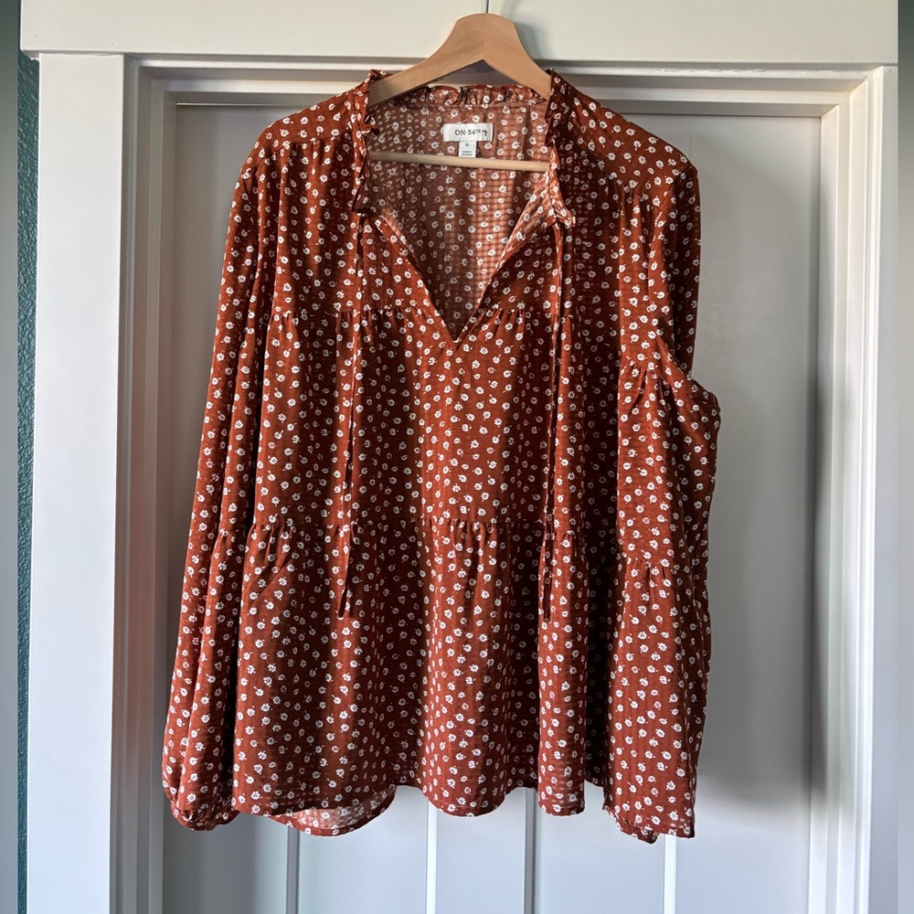 Rust Blouse with White Dots